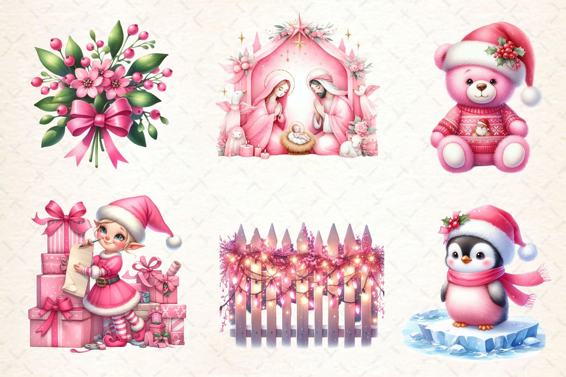 Pink Happy Christmas Clipart Bundle 1 - CraftNest - Digital Crafting and Art