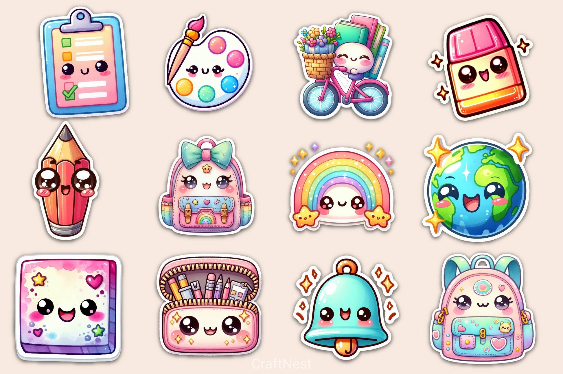 Kawaii School Stickers Clipart Bundle - CraftNest - Digital Crafting and Art