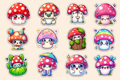 Kawaii Mushroom Clipart Bundle - CraftNest - Digital Crafting and Art