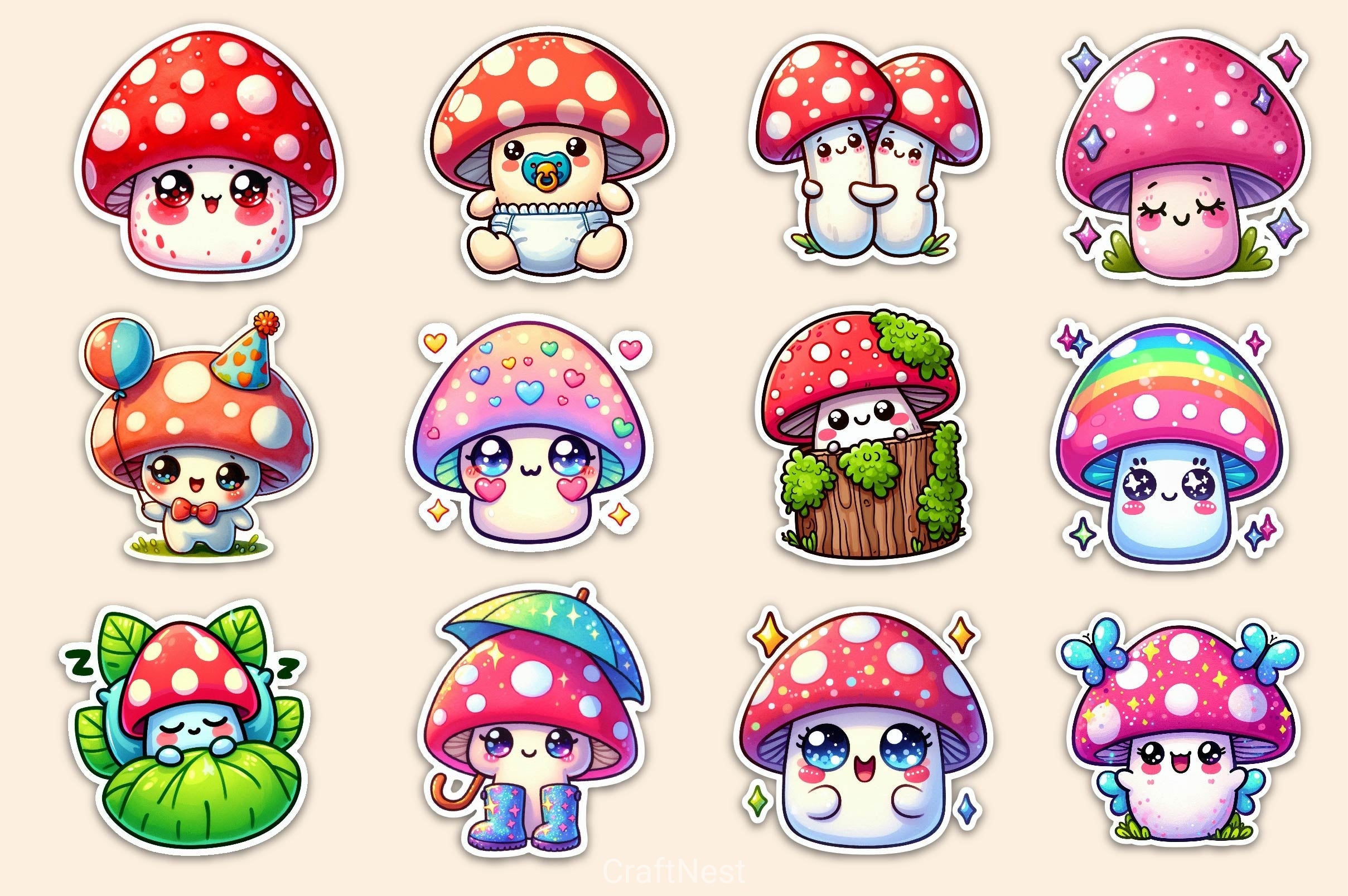 Kawaii Mushroom Clipart Bundle - CraftNest - Digital Crafting and Art