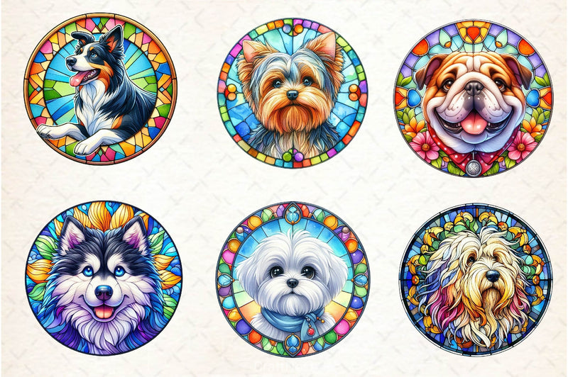 Round Stained Glass Dogs Clipart Bundle - CraftNest - Digital Crafting and Art