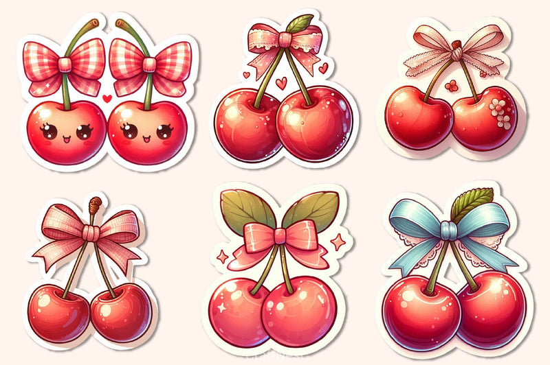 Kawaii Cherry With Bow Clipart Bundle - CraftNest - Digital Crafting and Art