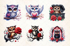 Valentine Gothic Owls Clipart Bundle 3 - CraftNest - Digital Crafting and Art
