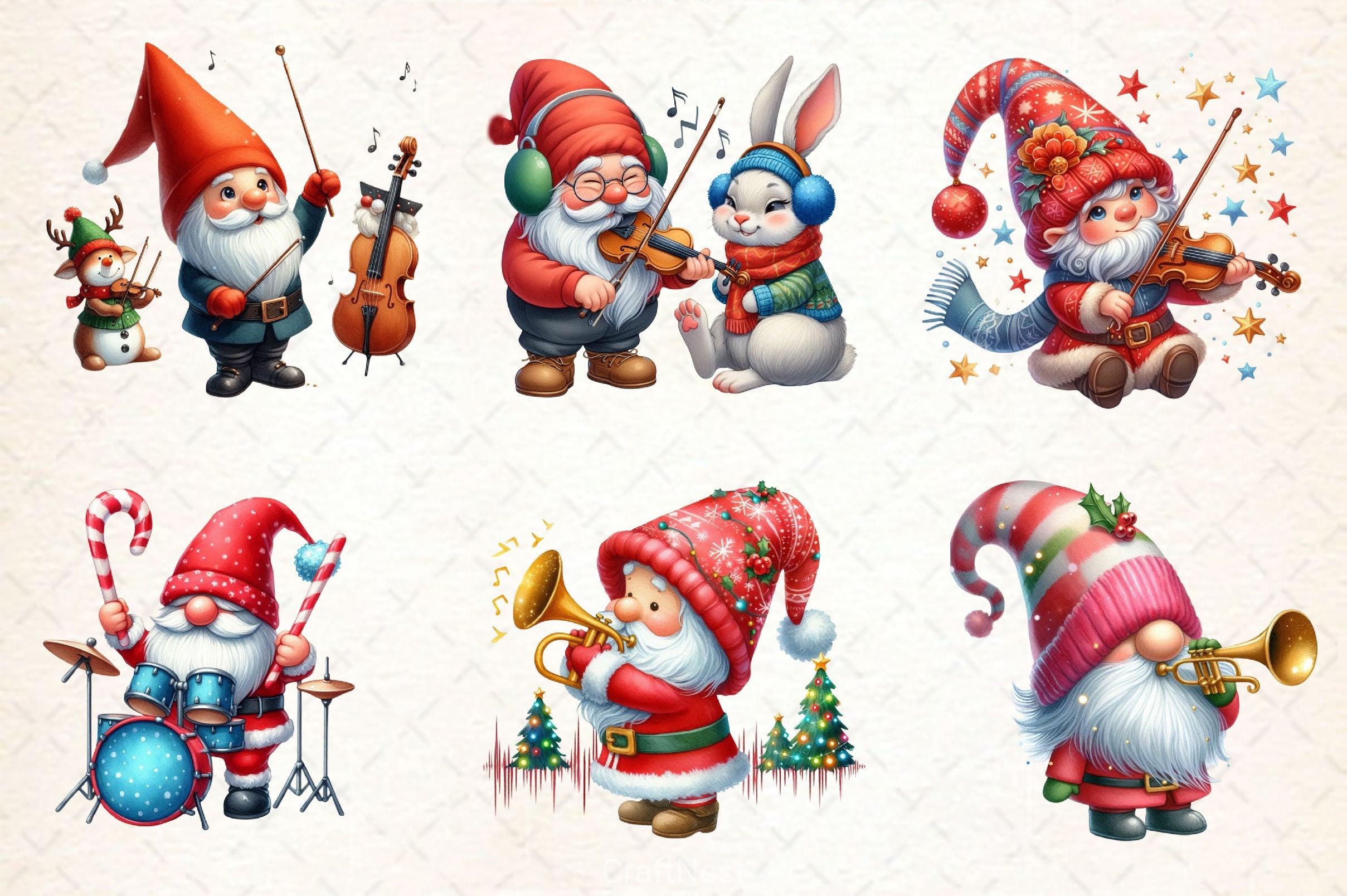 Christmas Gnome Musicians Clipart Bundle 2 - CraftNest - Digital Crafting and Art