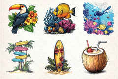 Tropical Summer Vacation Beach Clipart Bundle - CraftNest - Digital Crafting and Art
