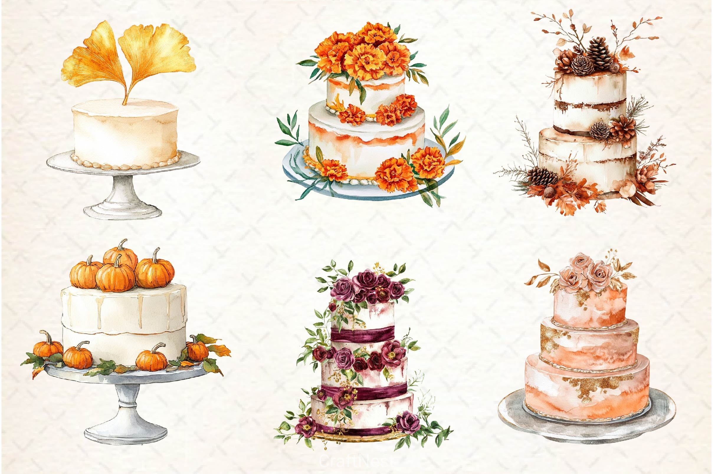 Autumn Wedding Cake Clipart Bundle - CraftNest - Digital Crafting and Art