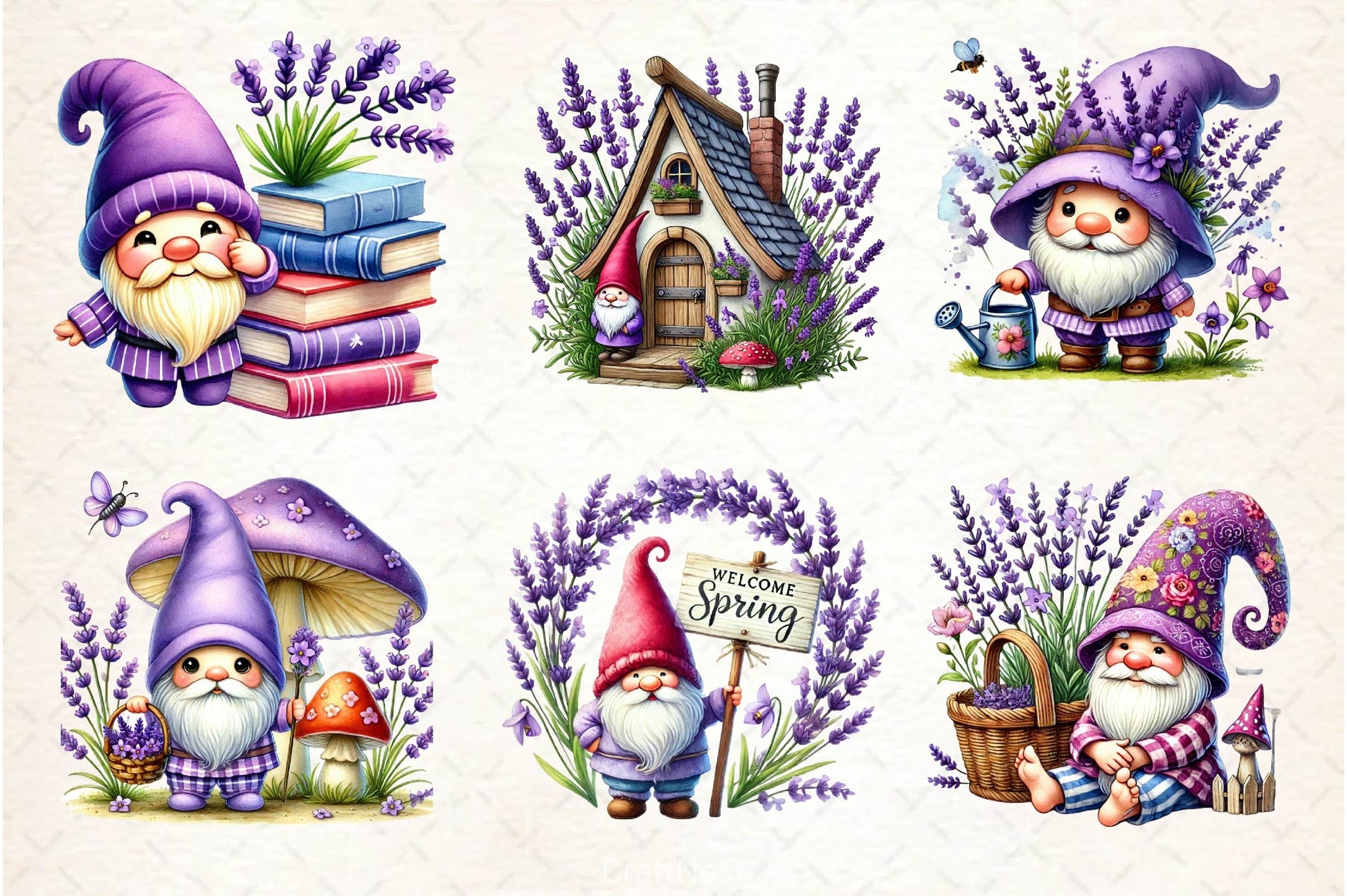 Lavender Purple Gnome Clipart Bundle 4 - CraftNest - Digital Crafting and Art