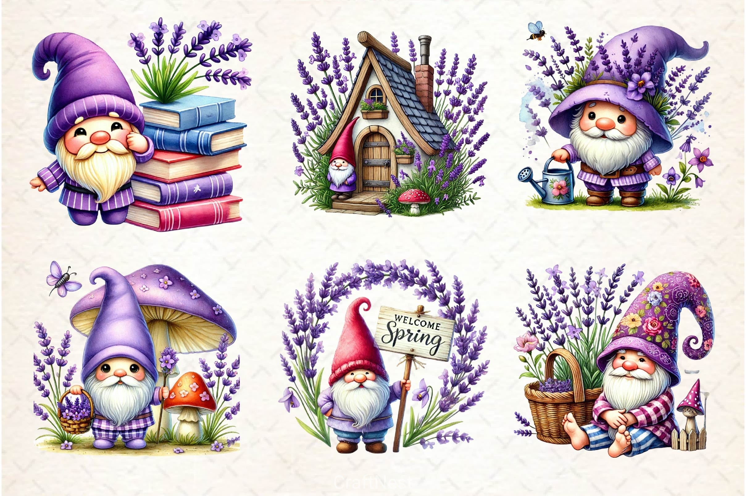 Lavender Purple Gnome Clipart Bundle 4 - CraftNest - Digital Crafting and Art