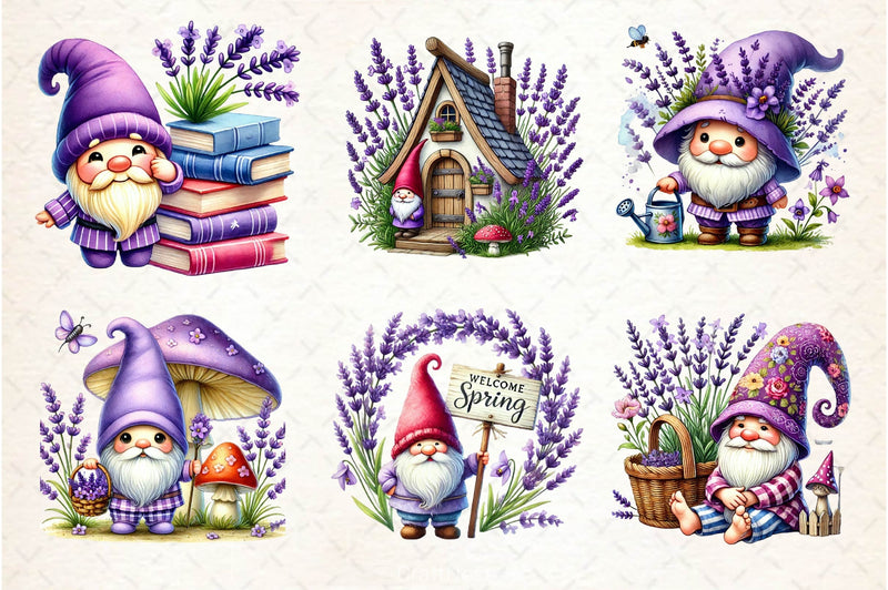 Lavender Purple Gnome Clipart Bundle 4 - CraftNest - Digital Crafting and Art