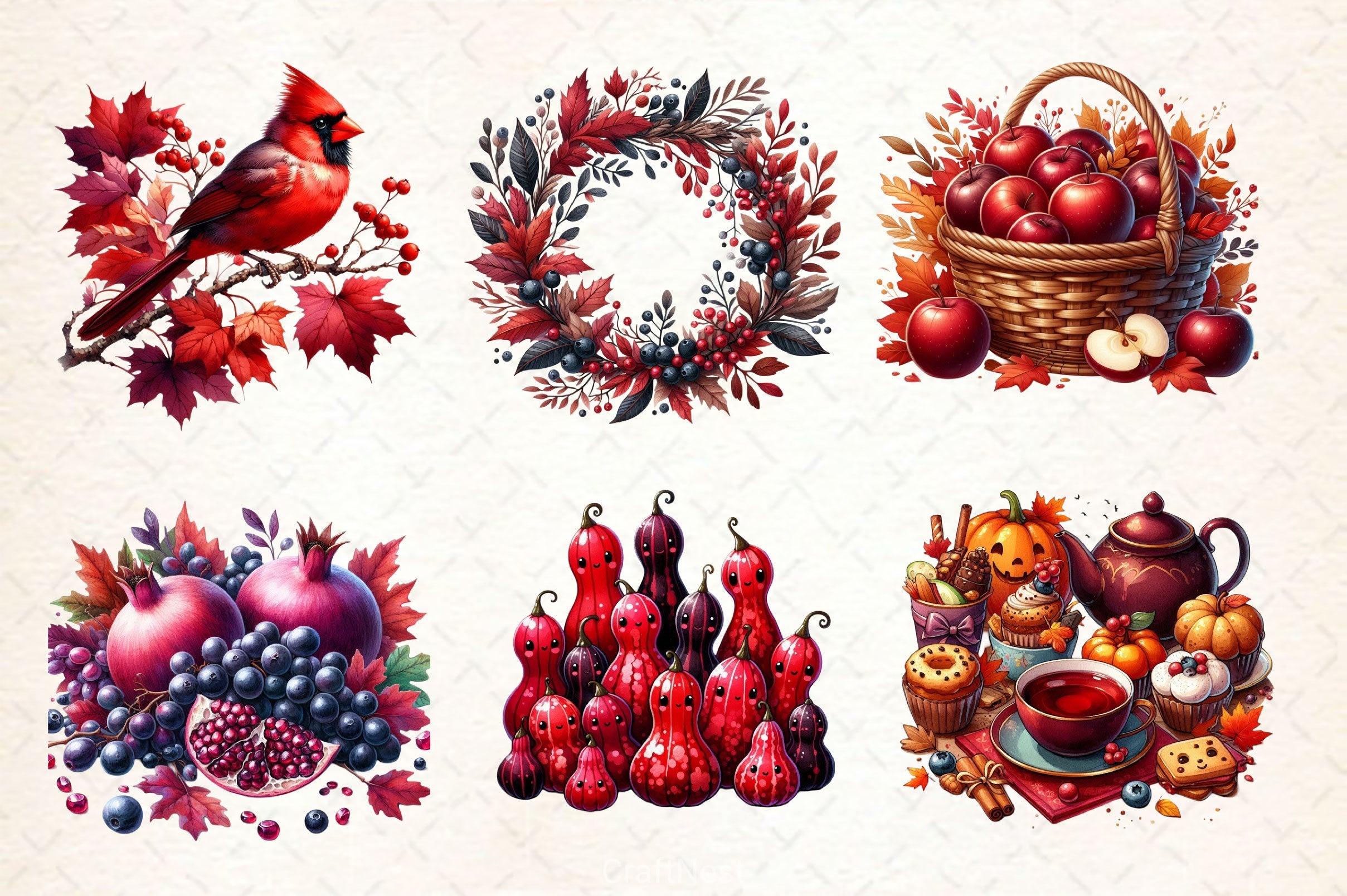 Dark Red Autumn Clipart Bundle - CraftNest - Digital Crafting and Art