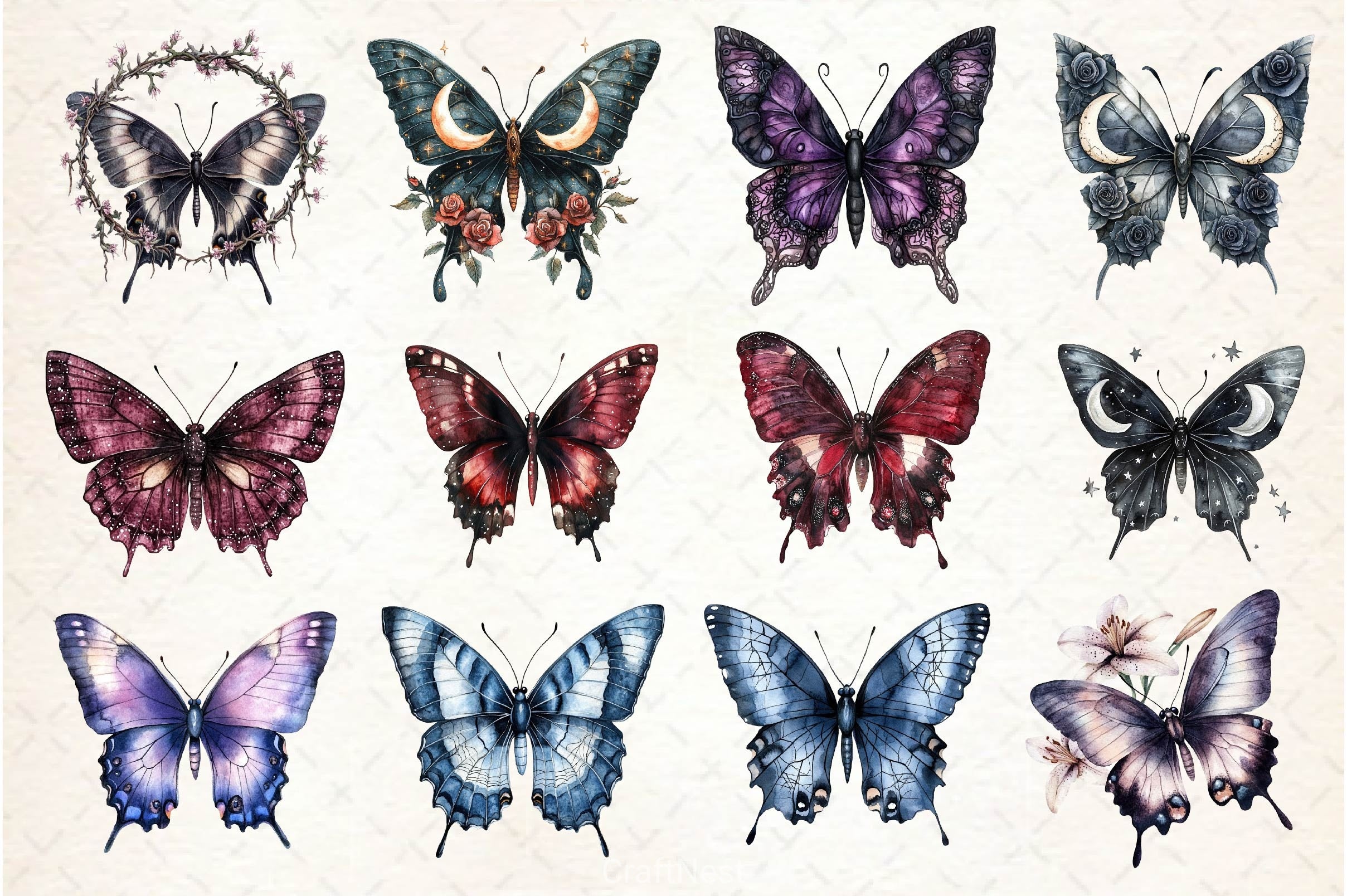 Gothic Spring Butterfly Clipart Bundle 2 - CraftNest - Digital Crafting and Art