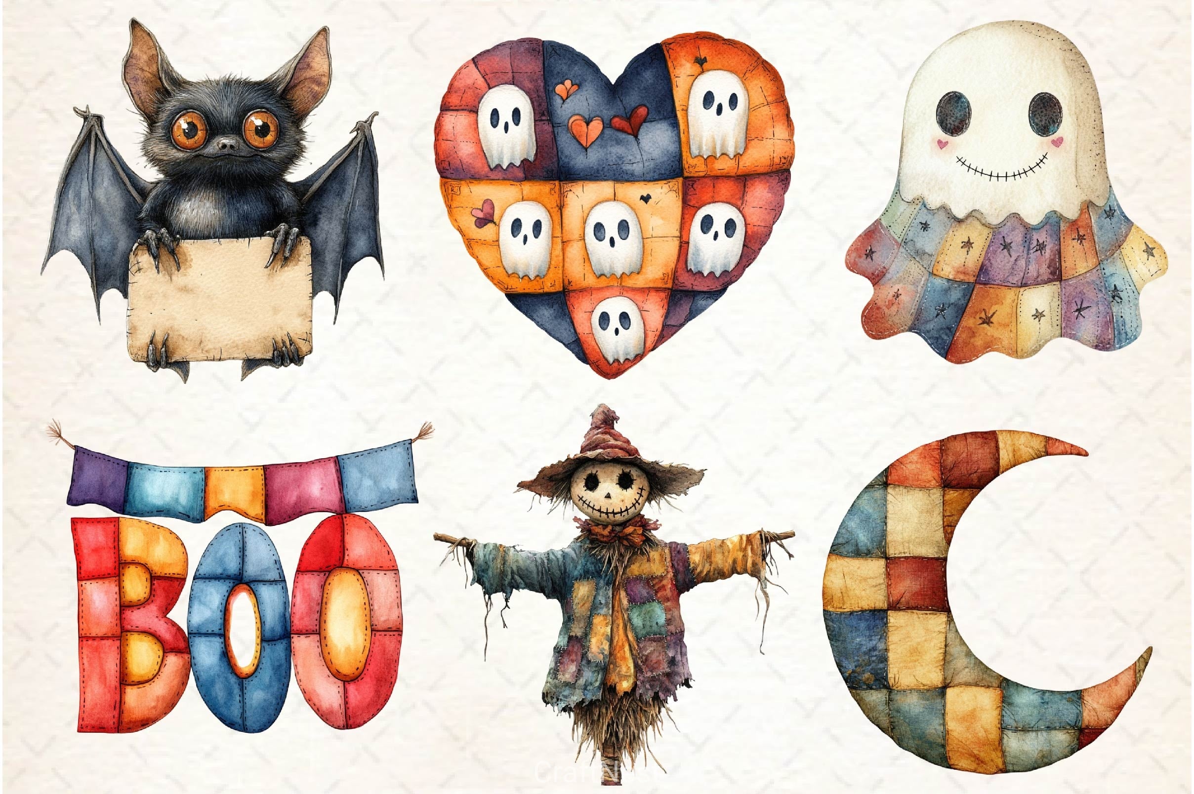 Patchwork Style Halloween Clipart Bundle - CraftNest - Digital Crafting and Art