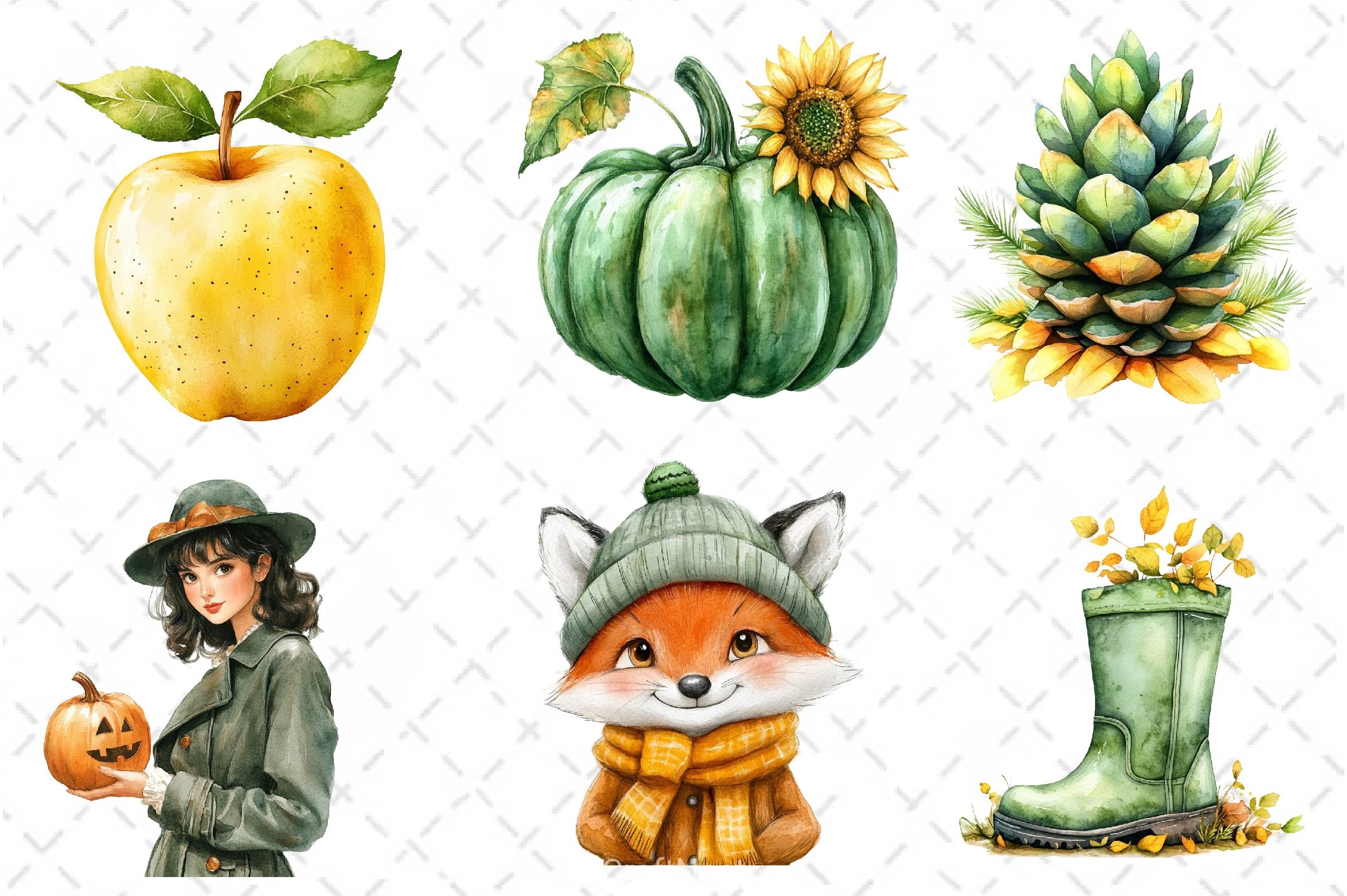 Yellow & Green Autumn Clipart Bundle - CraftNest - Digital Crafting and Art