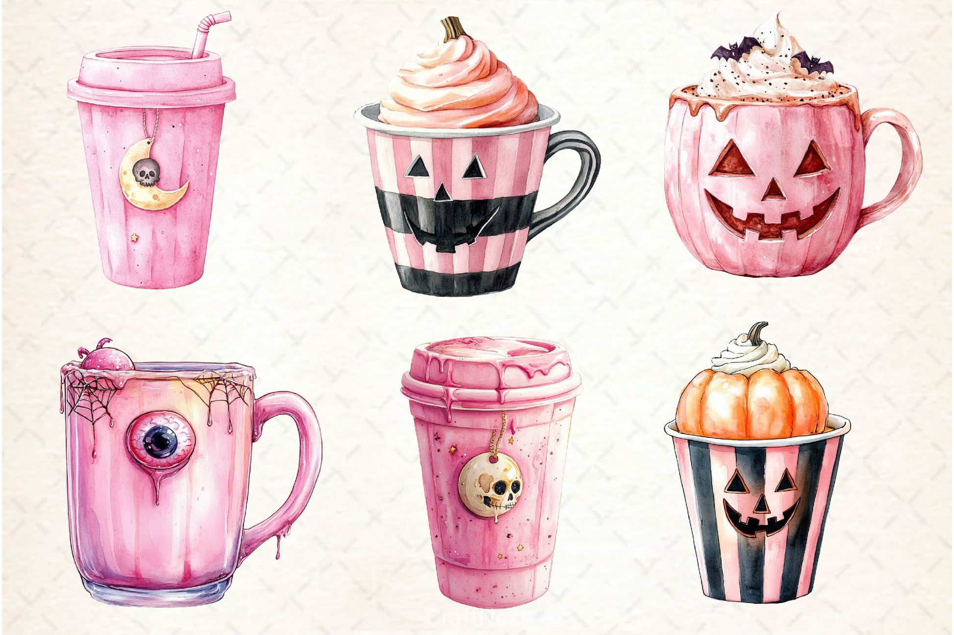 Pink Coquette Halloween Coffee Clipart Bundle - CraftNest - Digital Crafting and Art