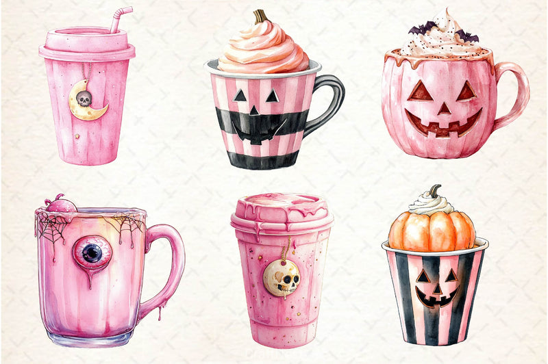Pink Coquette Halloween Coffee Clipart Bundle - CraftNest - Digital Crafting and Art