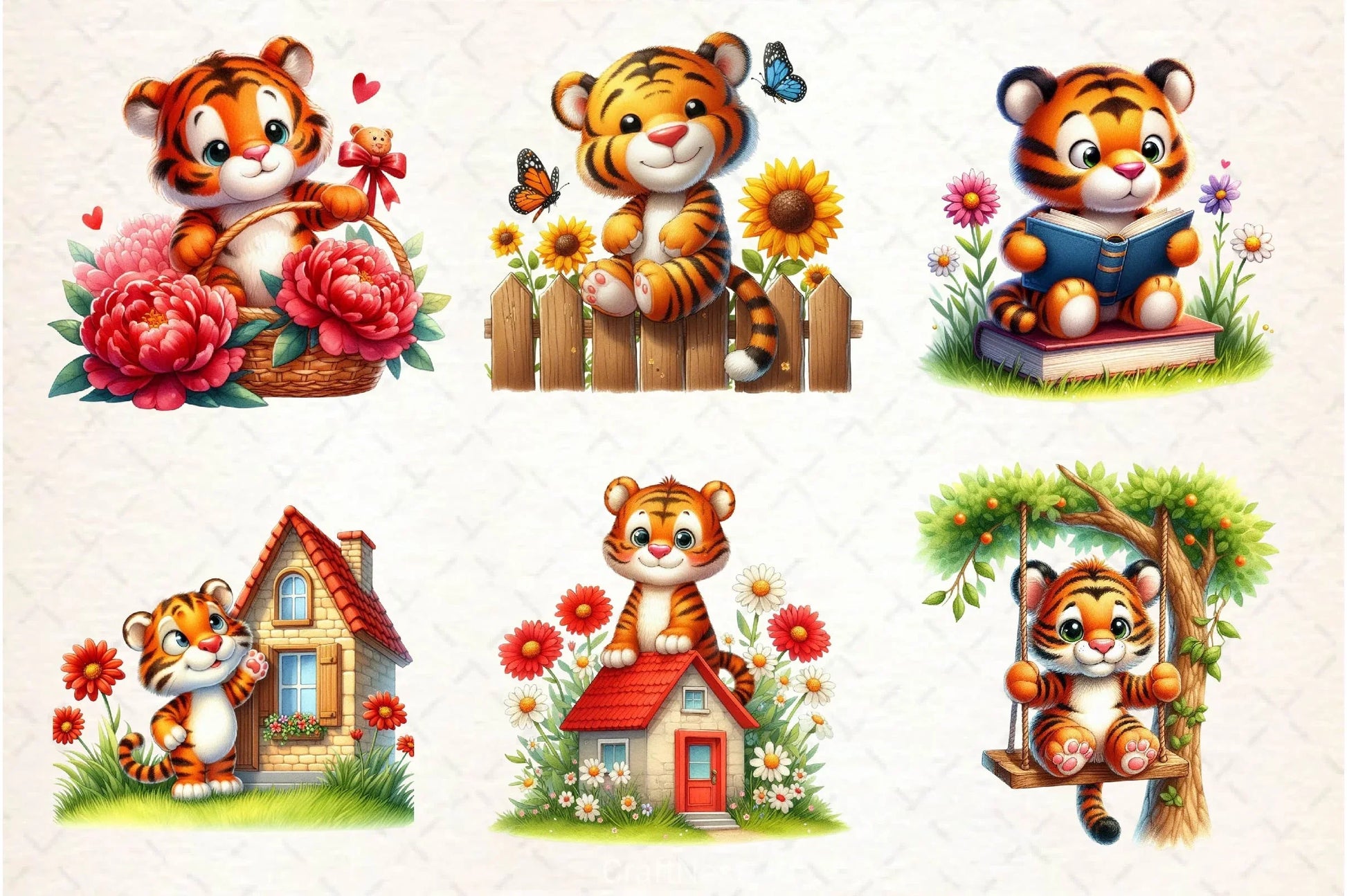 Cute Tiger With Floral Spring Clipart Bundle - CraftNest - Digital Crafting and Art