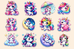 Kawaii Cute Unicorn Stickers Sticker Clipart Bundle - CraftNest - Digital Crafting and Art