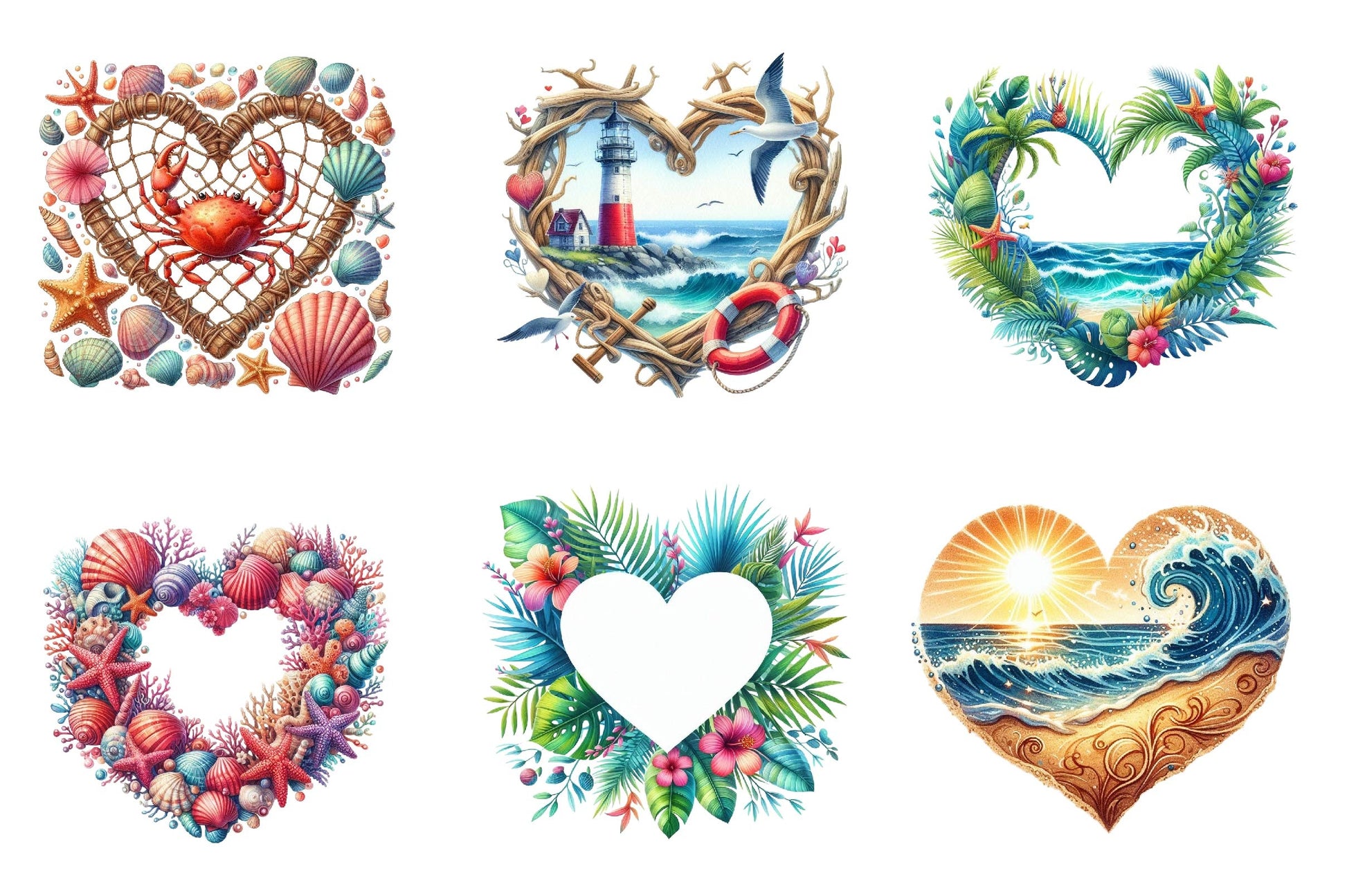 Heart Beach Frame Clipart Bundle 1 - CraftNest - Digital Crafting and Art