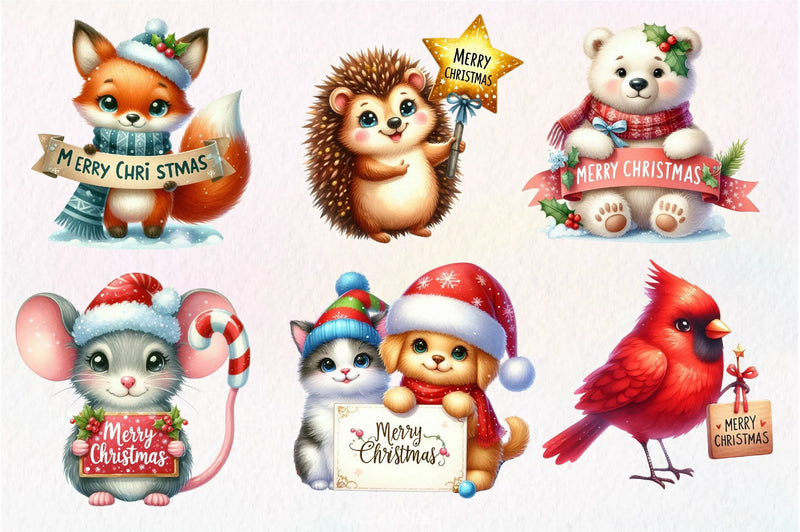 Merry Christmas Animals Clipart Bundle - CraftNest - Digital Crafting and Art