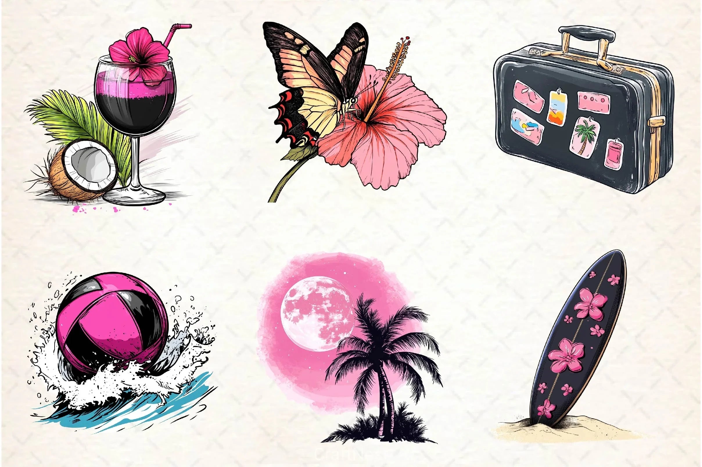 Black And Pink Summer Clipart Bundle 5 - CraftNest - Digital Crafting and Art