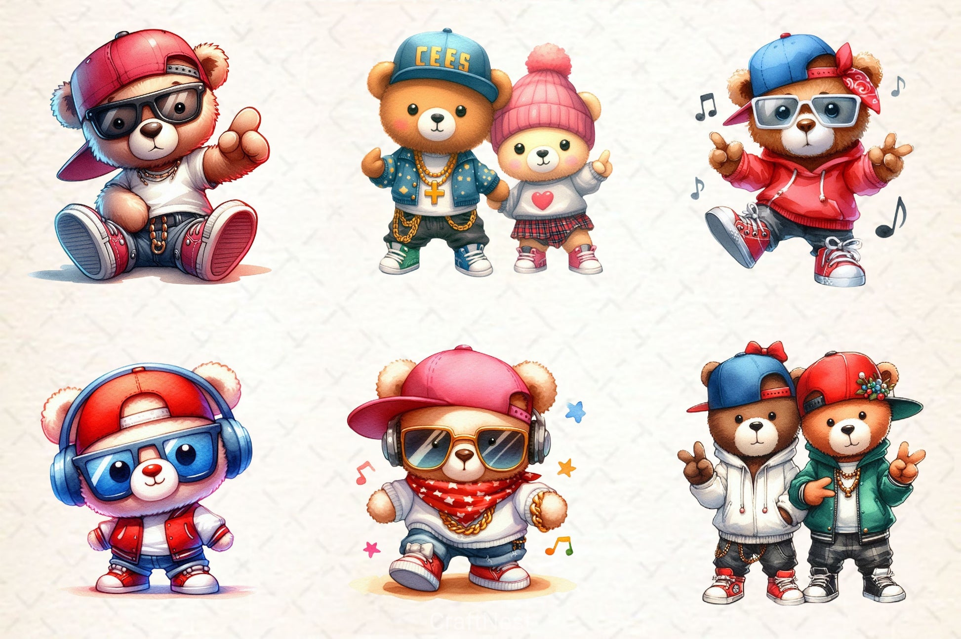Hip Hop Teddy Bear Couple Clipart Bundle - CraftNest - Digital Crafting and Art