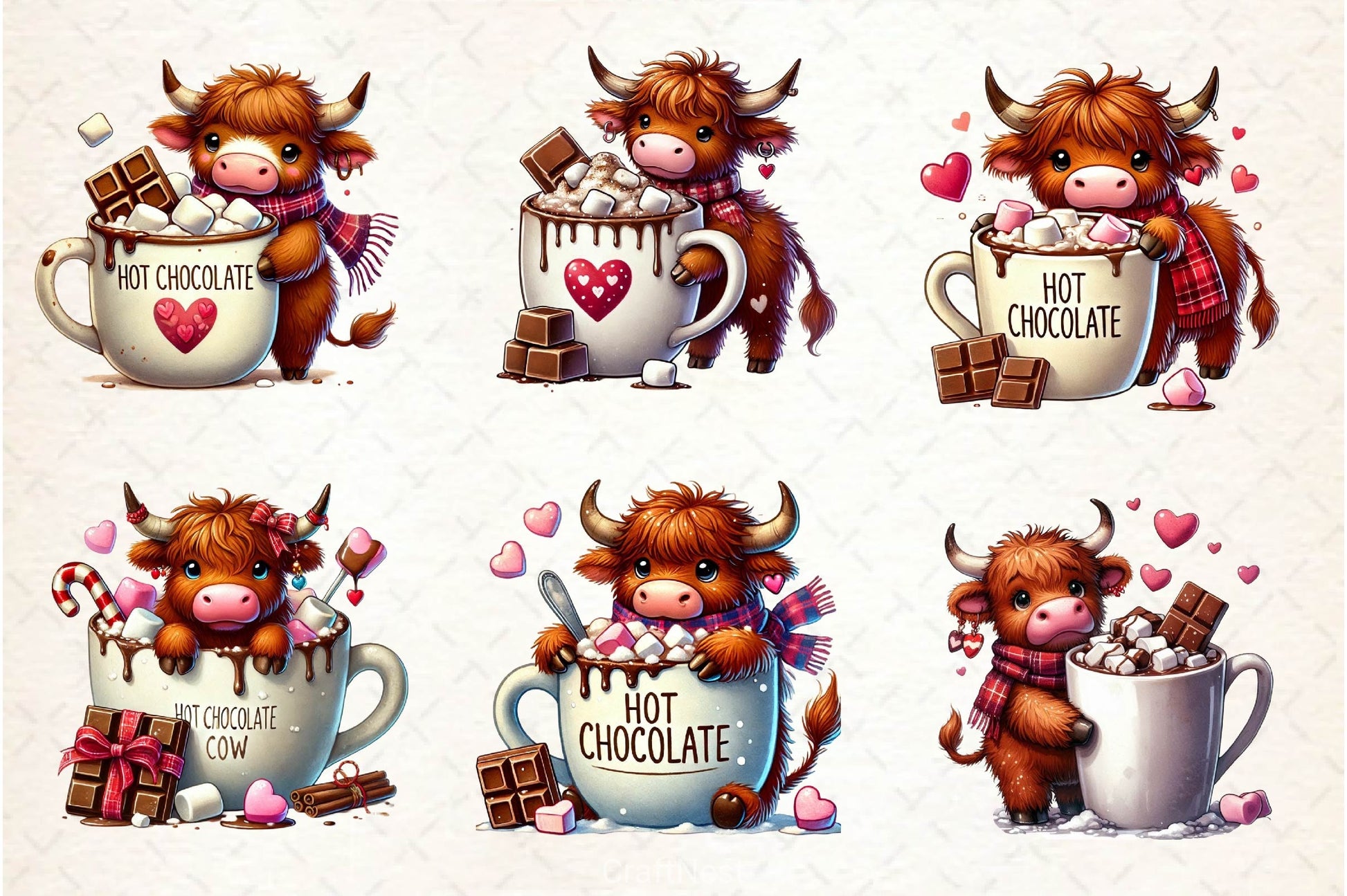 Valentines Highland Cow Chocolate Clipart Bundle - CraftNest - Digital Crafting and Art