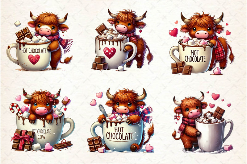 Valentines Highland Cow Chocolate Clipart Bundle - CraftNest - Digital Crafting and Art