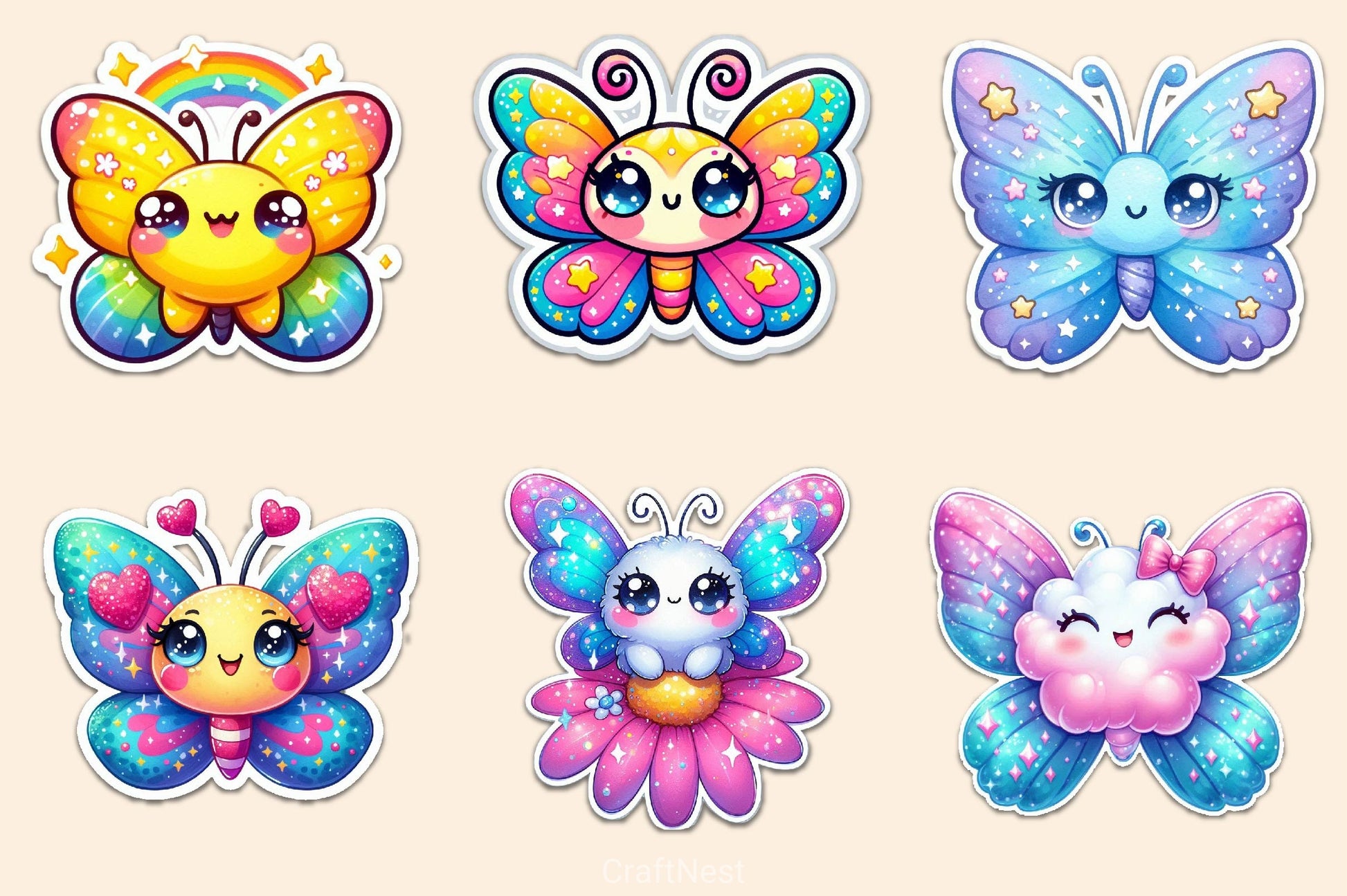 Kawaii Butterfly Stickers Sticker Clipart Bundle - CraftNest - Digital Crafting and Art