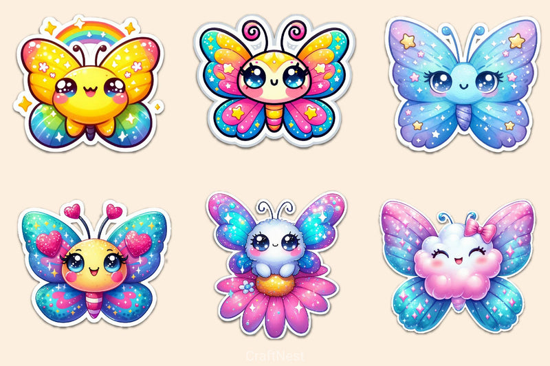 Kawaii Butterfly Stickers Sticker Clipart Bundle - CraftNest - Digital Crafting and Art