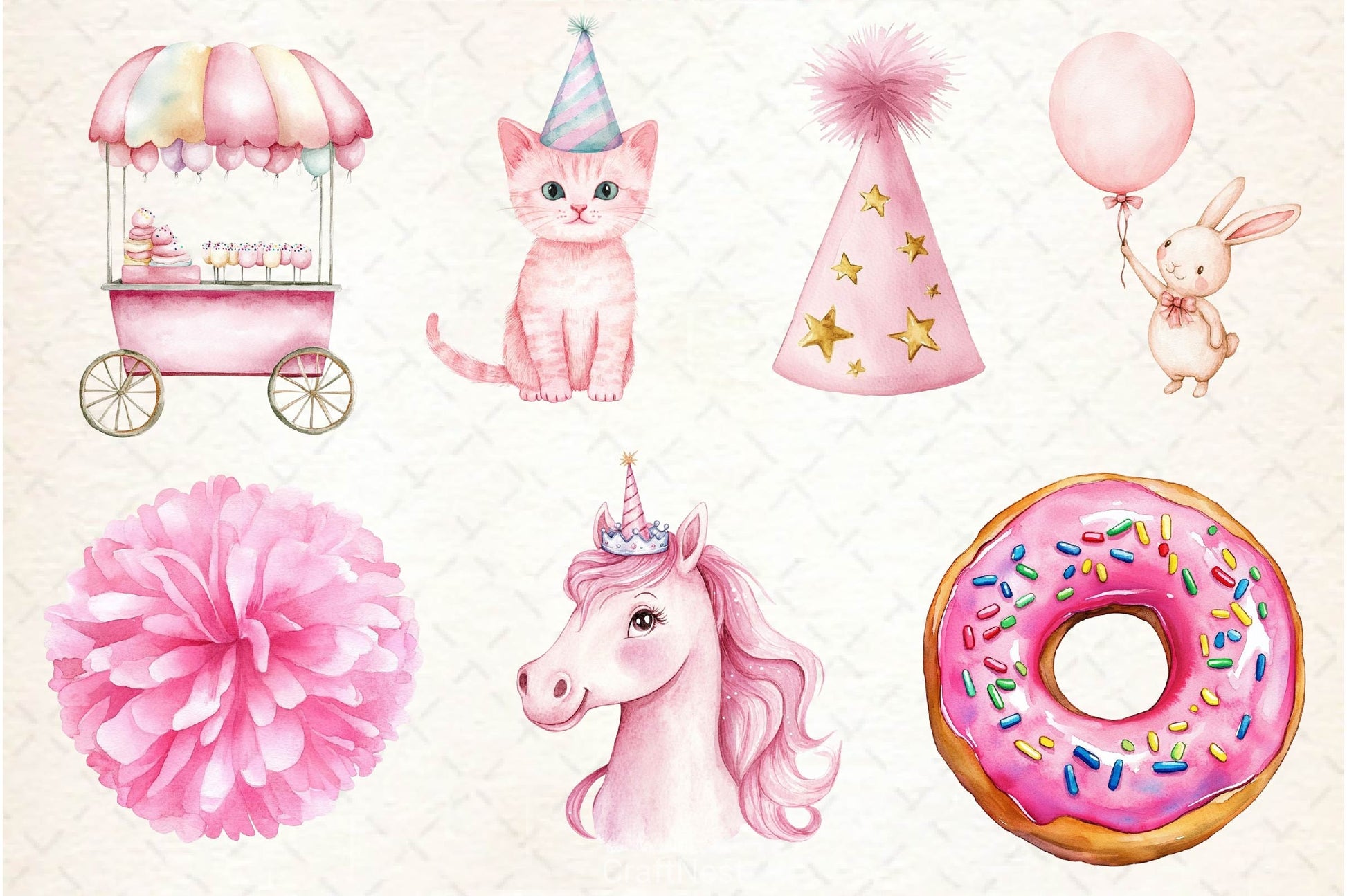 Pink Kids Birthday Clipart Bundle - CraftNest - Digital Crafting and Art