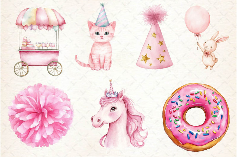 Pink Kids Birthday Clipart Bundle - CraftNest - Digital Crafting and Art