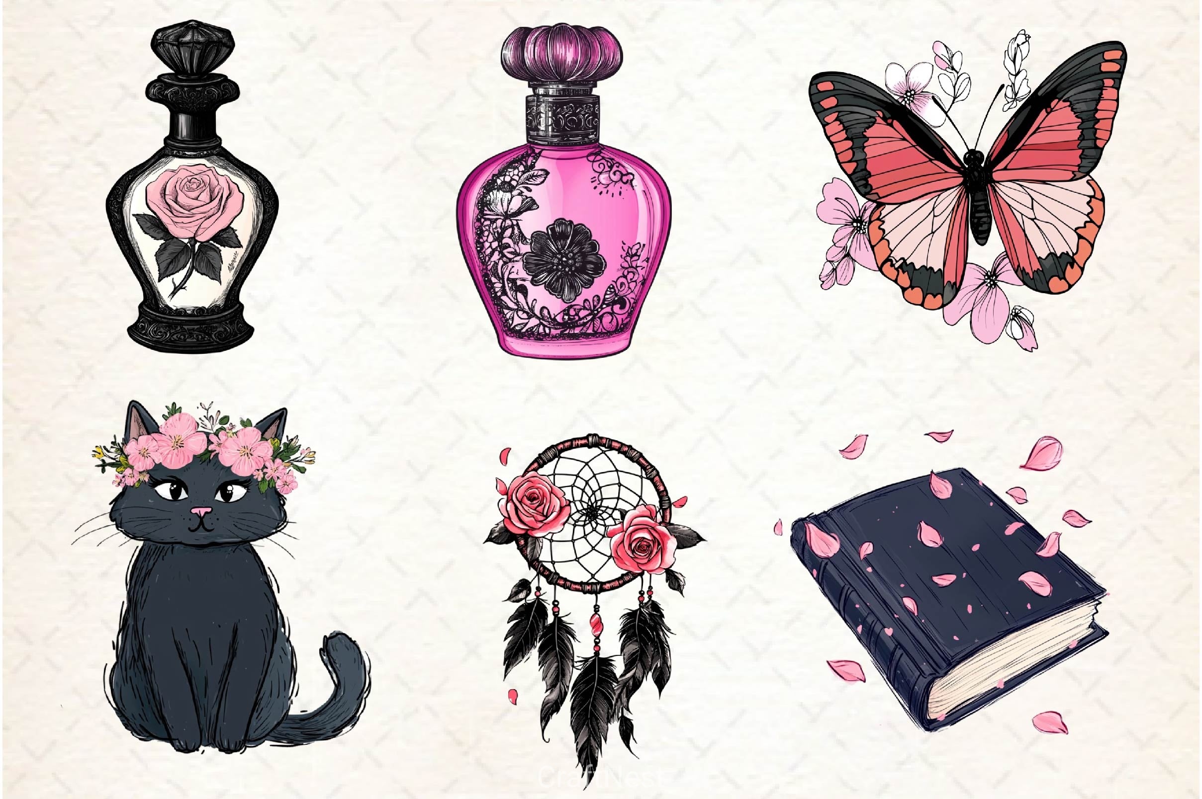 Black & Pink Spring Clipart Bundle 2 - CraftNest - Digital Crafting and Art