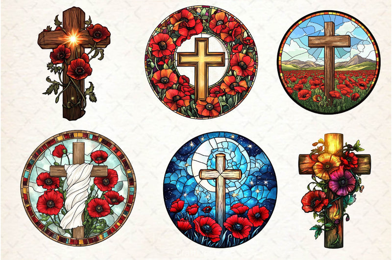 Poppy & Cross Faux Stained Glass Clipart Bundle - CraftNest - Digital Crafting and Art