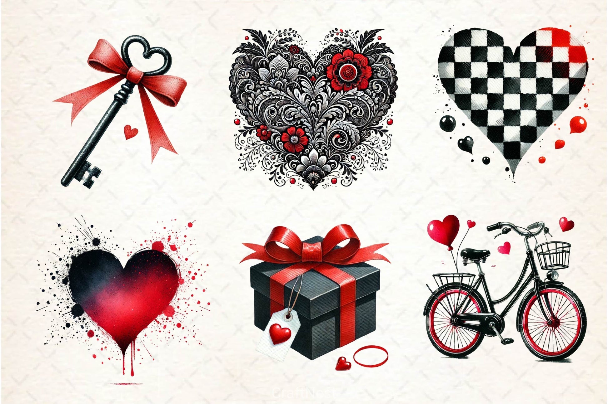 Black Valentine Clipart Bundle 3 - CraftNest - Digital Crafting and Art