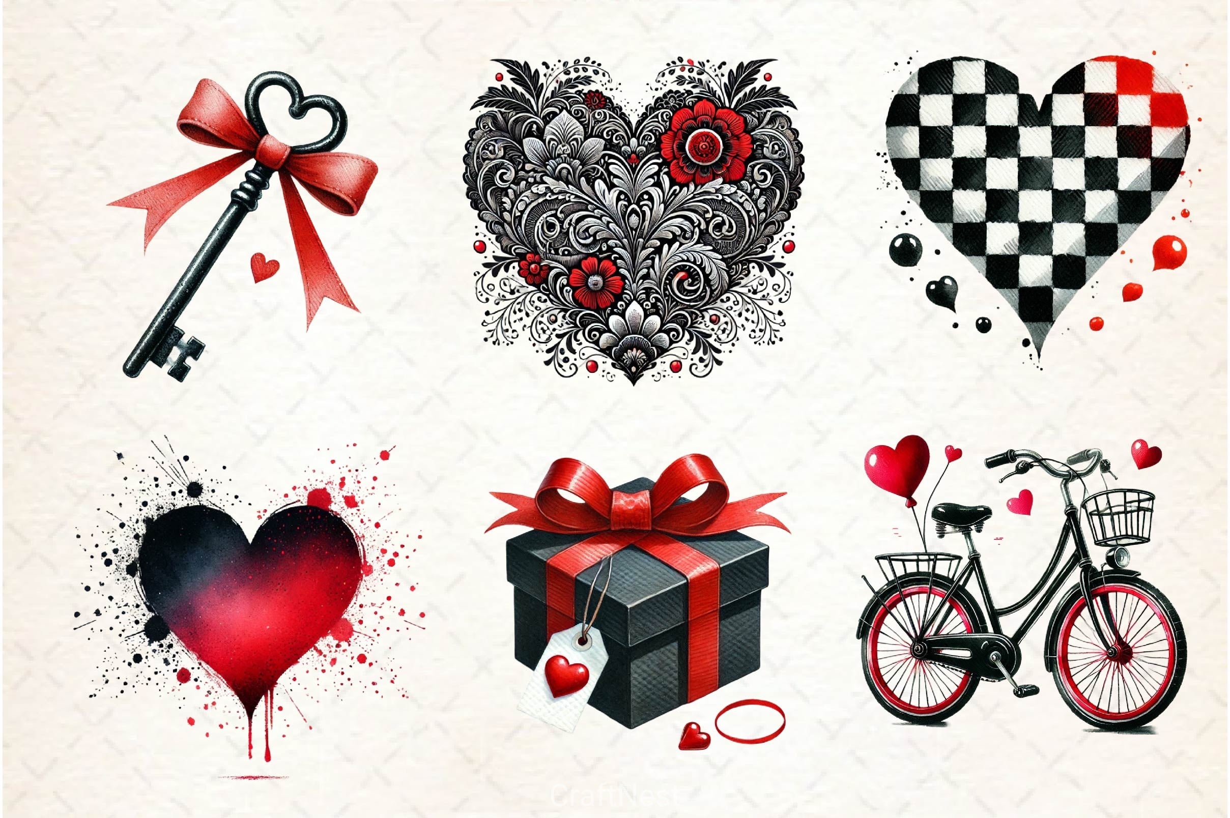 Black Valentine Clipart Bundle 3 - CraftNest - Digital Crafting and Art