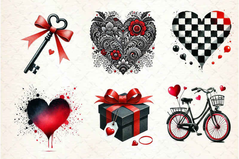 Black Valentine Clipart Bundle 3 - CraftNest - Digital Crafting and Art
