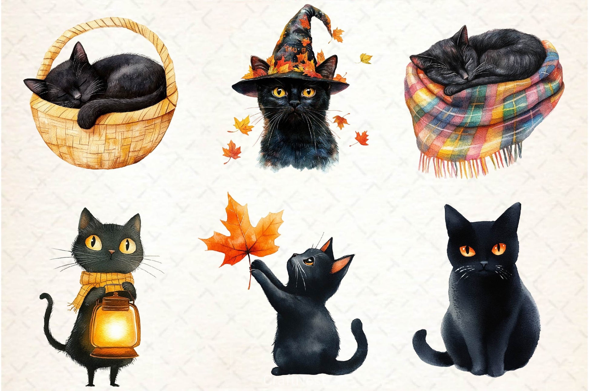 Fall Autumn Black Cat Clipart Bundle - CraftNest - Digital Crafting and Art