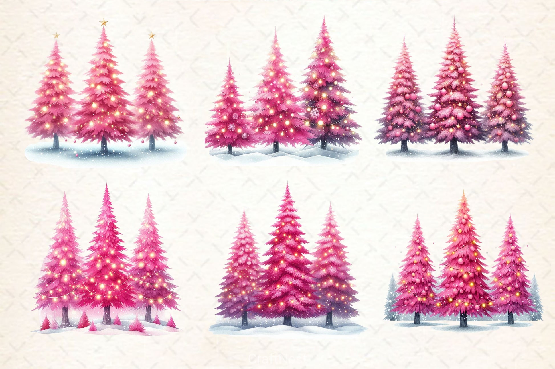 Pink Christmas Trees Clipart Bundle - CraftNest - Digital Crafting and Art
