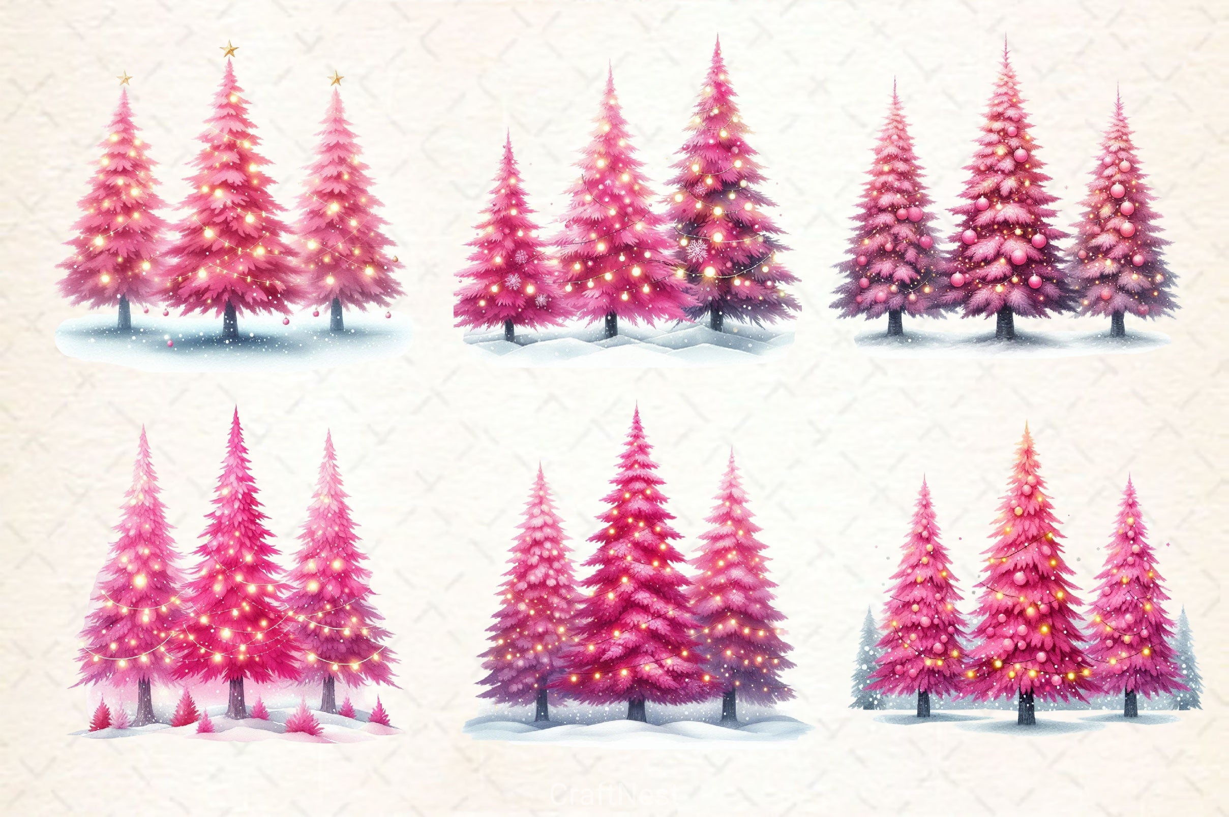 Pink Christmas Trees Clipart Bundle - CraftNest - Digital Crafting and Art