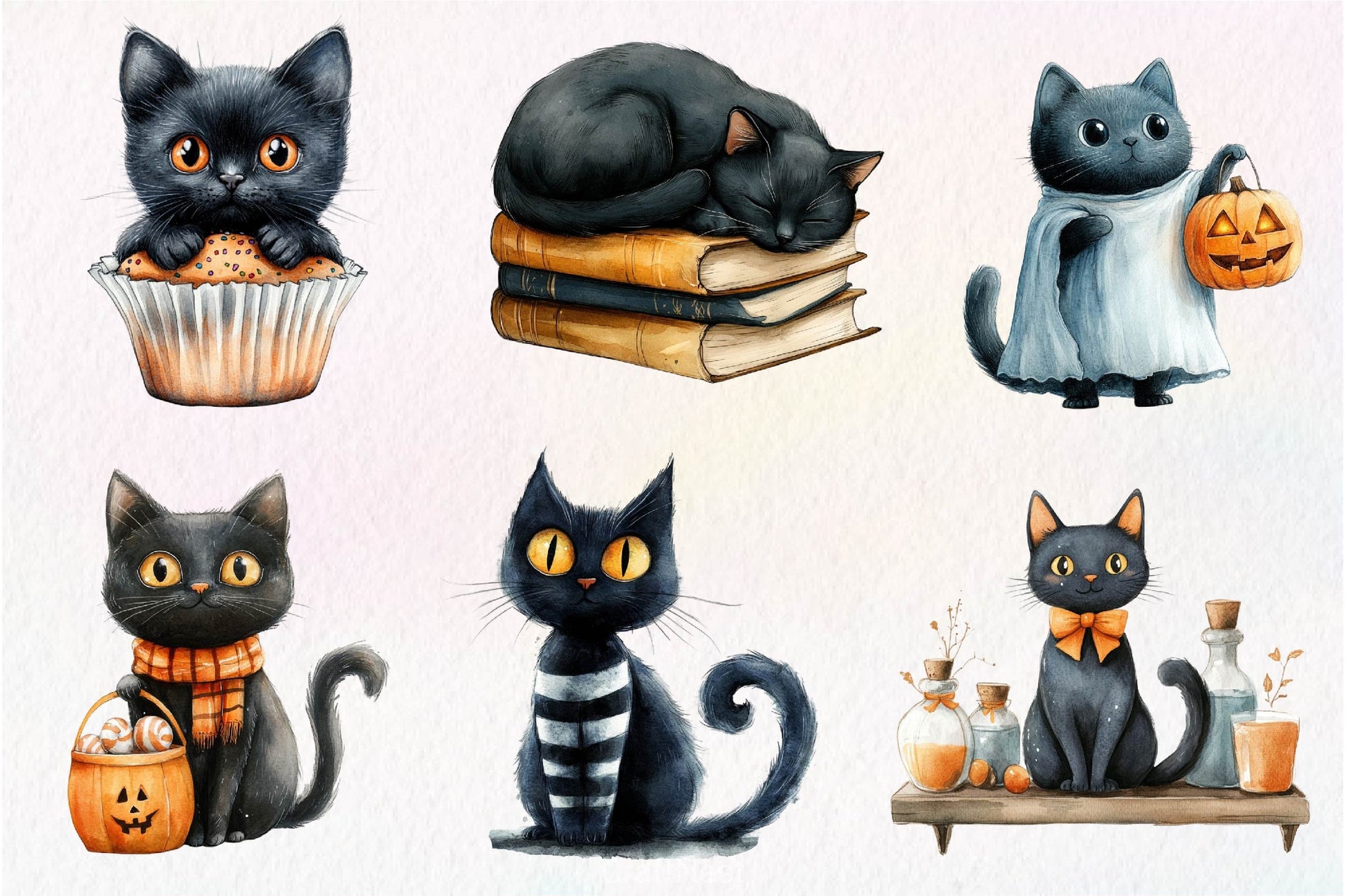 Halloween Whimsical Black Cat Clipart Bundle - CraftNest - Digital Crafting and Art