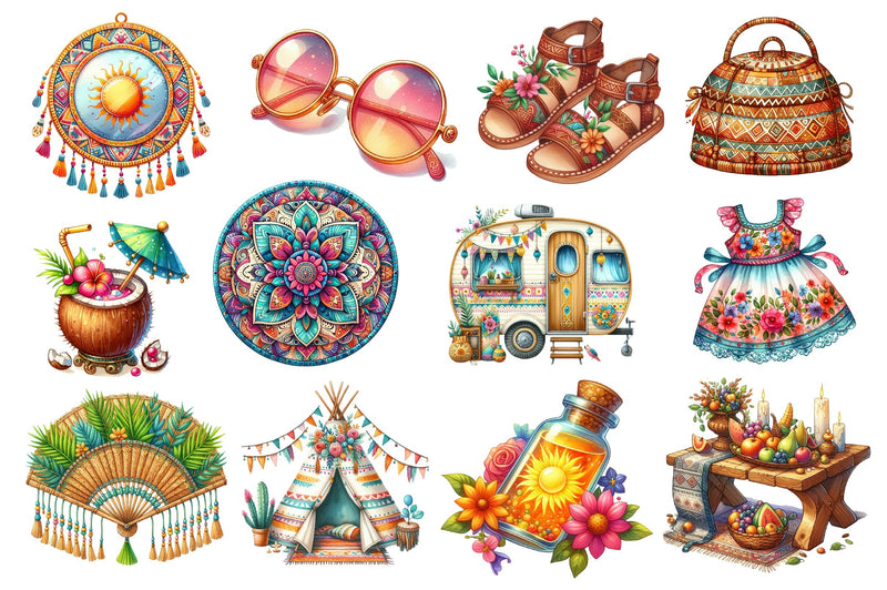 Bohemian Summer Clipart Bundle - CraftNest - Digital Crafting and Art