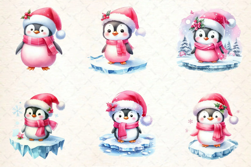 Pink Penguin Christmas Clipart Bundle - CraftNest - Digital Crafting and Art