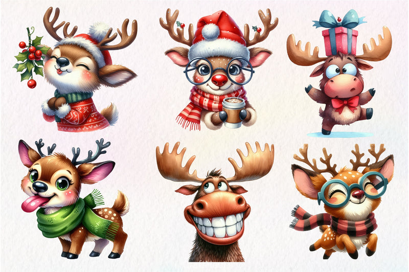 Quirky Reindeer Funny Moose Clipart Bundle - CraftNest - Digital Crafting and Art