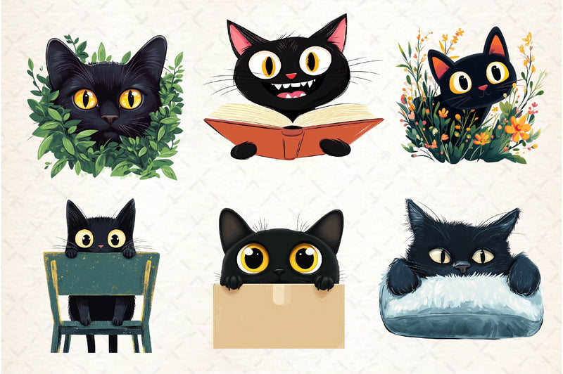 Black Cat Peeking Clipart Bundle 3 - CraftNest - Digital Crafting and Art