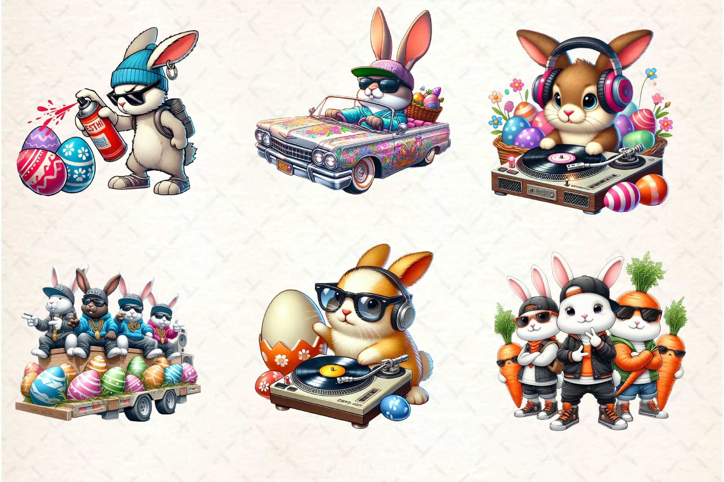 Hip Hop Bunny Easter Urban Clipart Bundle - CraftNest - Digital Crafting and Art