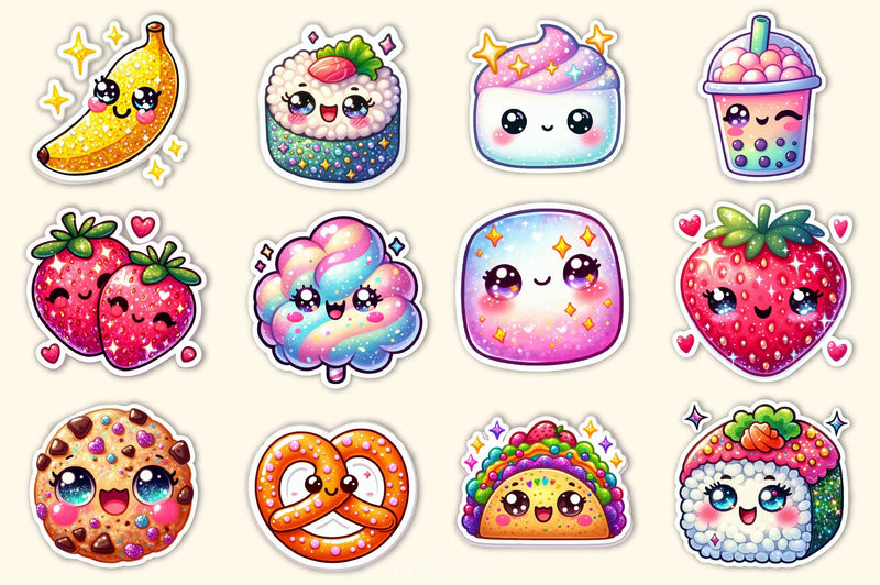 Kawaii Glitter Food Clipart Bundle - CraftNest - Digital Crafting and Art