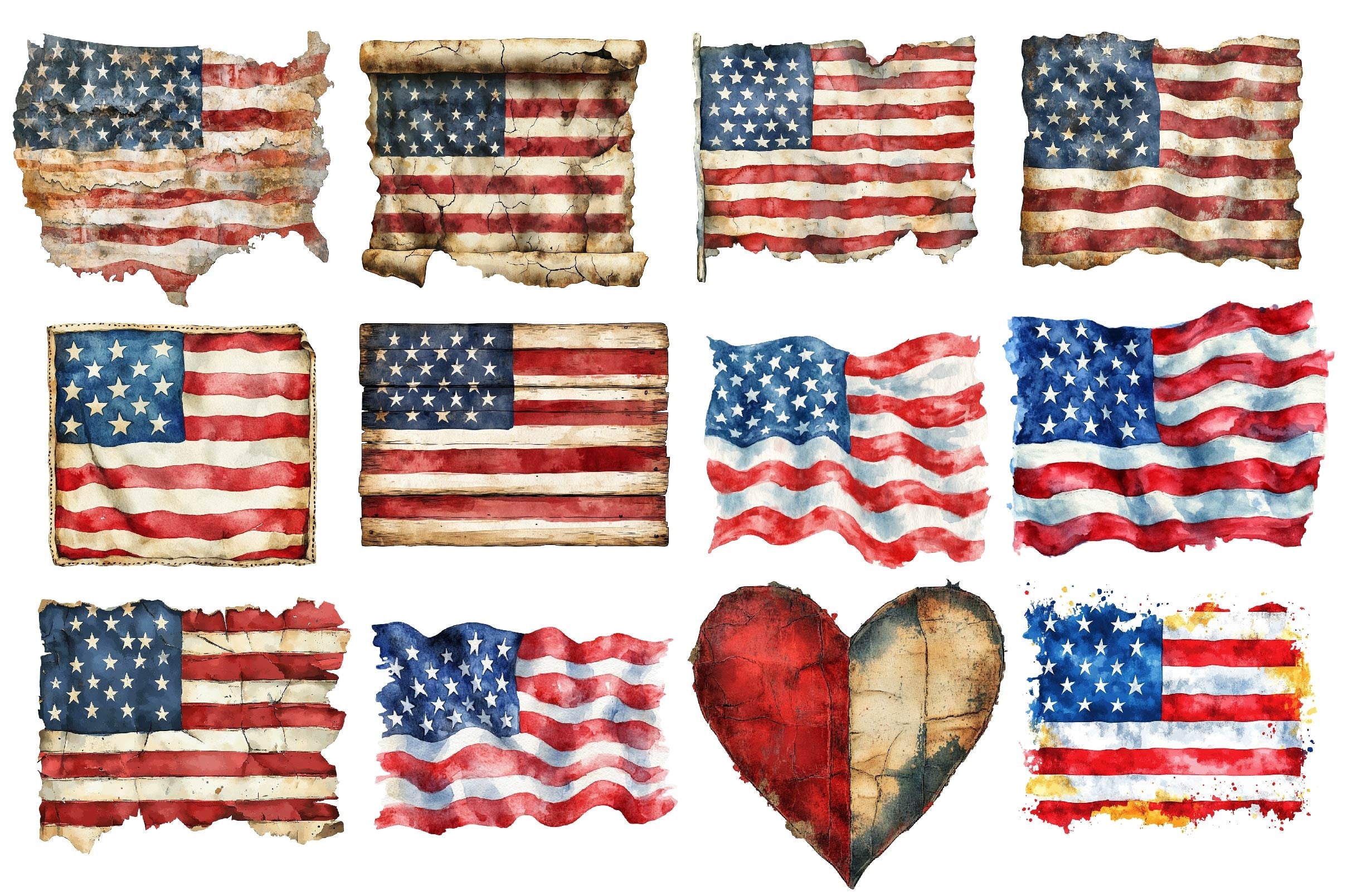 Vintage Grunge American Flag Clipart Bundle - CraftNest - Digital Crafting and Art