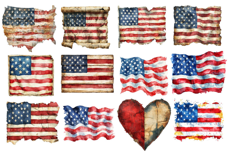 Vintage Grunge American Flag Clipart Bundle - CraftNest - Digital Crafting and Art