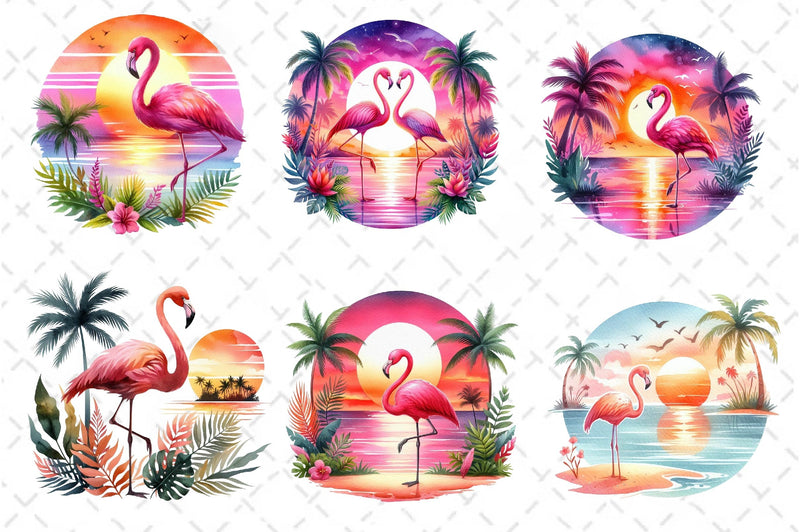 Tropical Sunset Flamingo Clipart Bundle 2 - CraftNest - Digital Crafting and Art