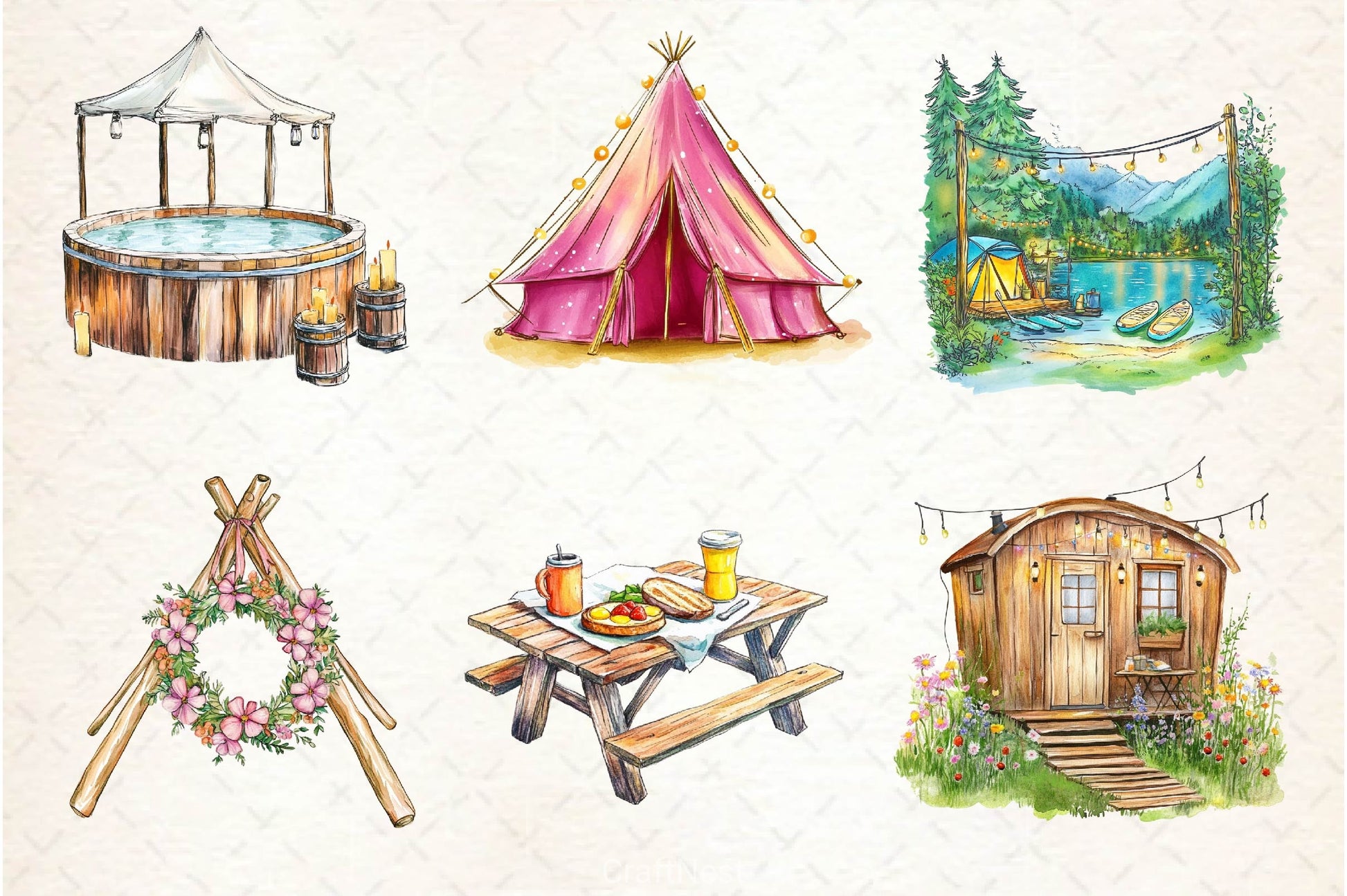 Glamping Camping Clipart Bundle - CraftNest - Digital Crafting and Art